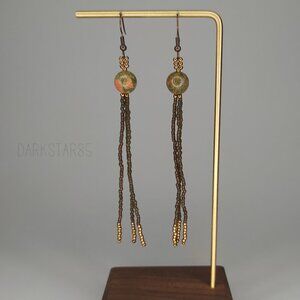 Handmade Earth-Tone Beaded Tassel Earrings With Glass and Natural Stone Beads
